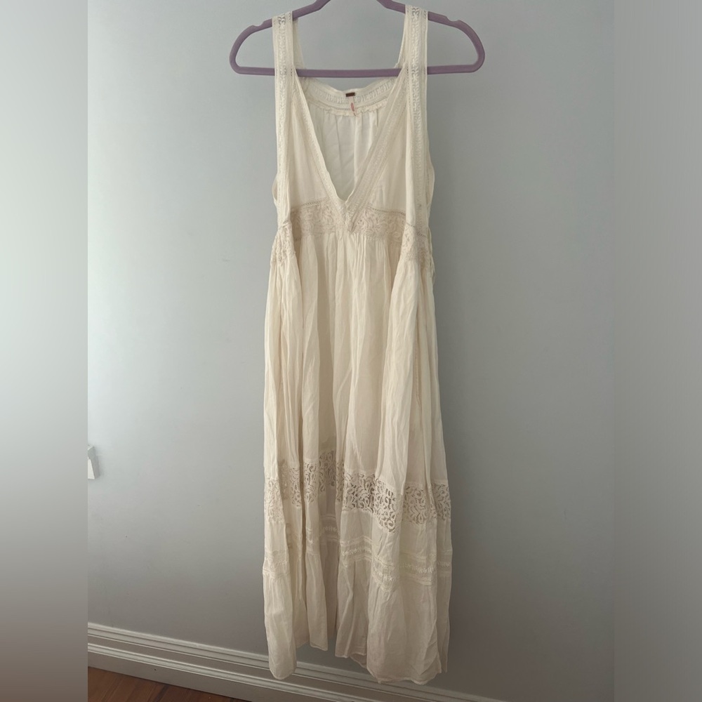 Free People Cream Lace-Trim Maxi Dress